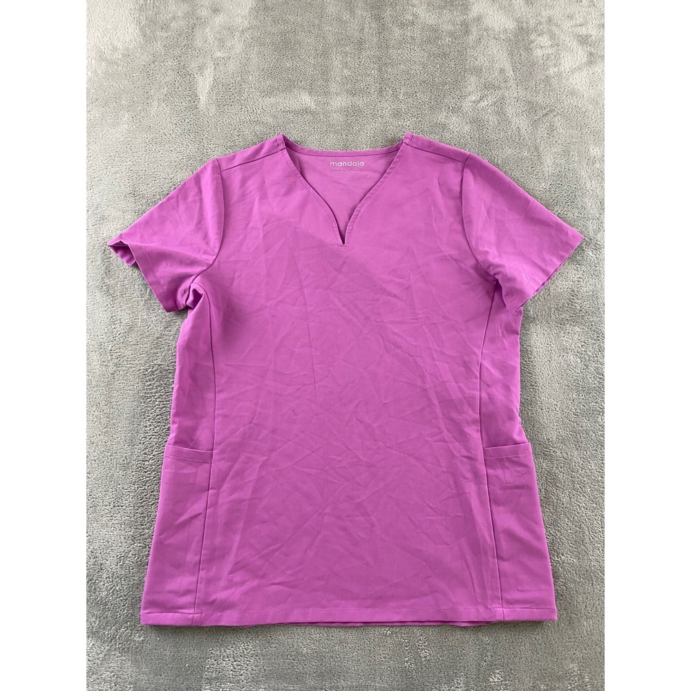 Mandala Womens Purple Equa-Tek Notch V-Neck Short Sleeve Scrub Top Small